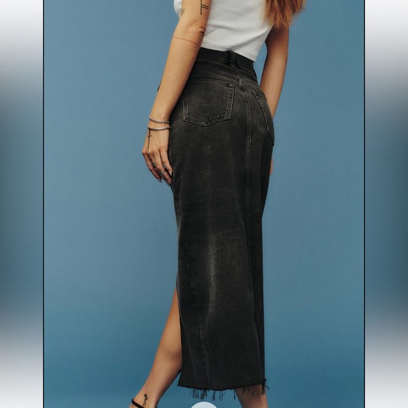 Women's Black Denim Maxi Skirt - Picture 2 of 6